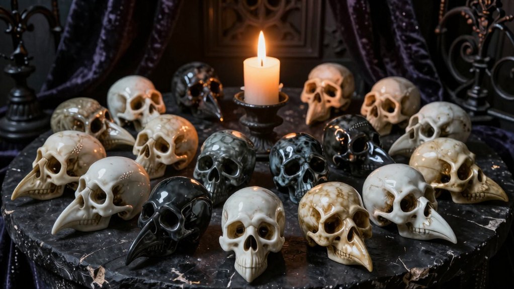 raven skull candle holders